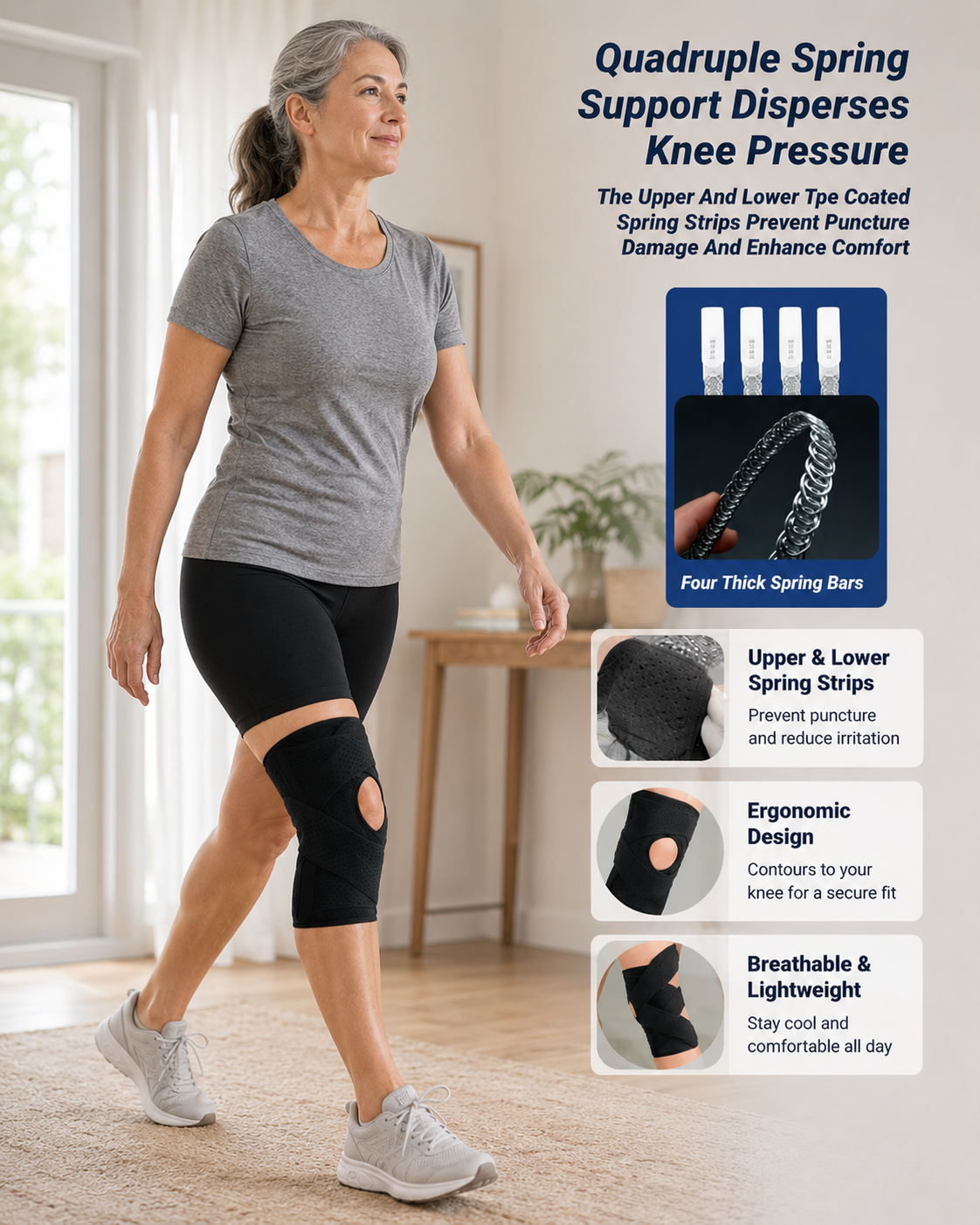 Breathable Elastic Knee Brace with spring support